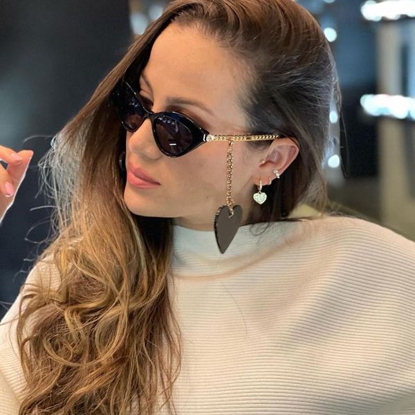 

sunglasses xiu retro women cat eye gold brown vintage ladies sun glasses uv400 chain decoration female 2022 birthday gifts, White;black