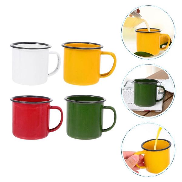 

mugs 4 pcs durable with handles small vintage enamel (assorted color)