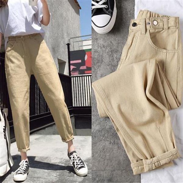 

women's jeans 2021 women streetwear pleated harem high waist loose slouchy pockets boyfriend pants casual ladies denim, Blue