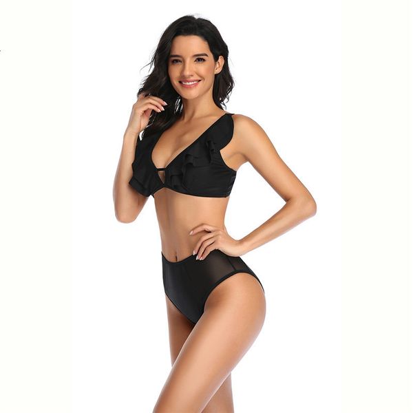 

new double lace mesh solid 2020 bikini swimsuit, White;black