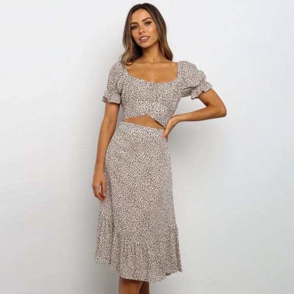 

2021 new women ruffles a line high waist ladies casual printed midi skirts slim leopard evening party skirt 4kmn, Black