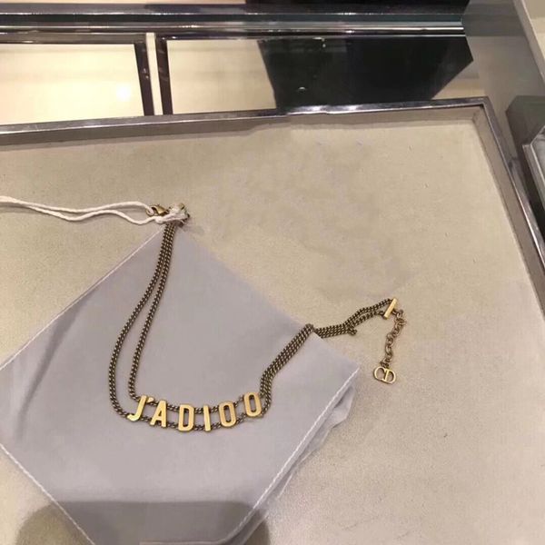 

70% off family letter necklace female brass old net red simple choker double clavicle chain neck fashion, Silver