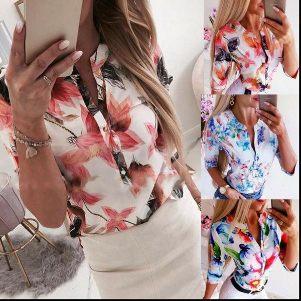 

summer women blouse floral shirt loose office lady shirt clothes casual ladies blouses plus size women shirts, White