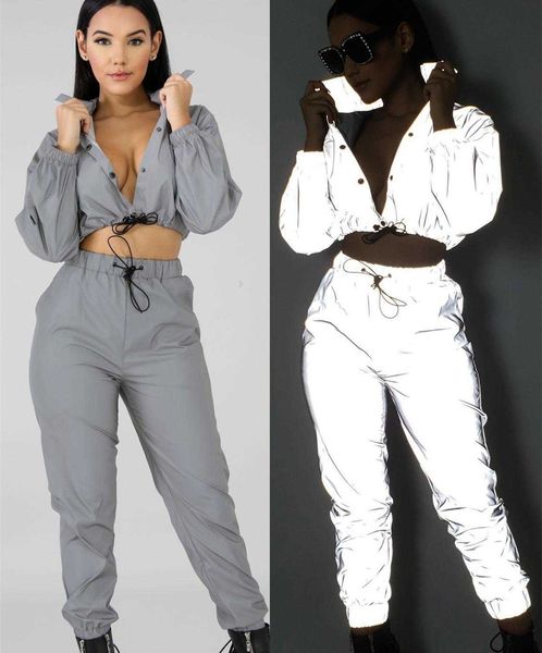 

women's two piece pants tracksuit women set crop fashion female shine and short jacket clothes 2 sets womens outfits gi2o, White