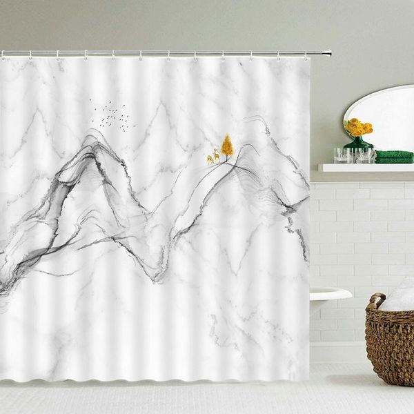 

chinese ink painting landscape bath curtain waterproof shower curtains marble pattern bath screen printed curtain for bathroom