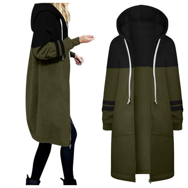 

women's hoodies & sweatshirts spring autumn coat women 2021 fashion casual long patchwork hooded jacket hoodie sweatshirt vintage outwe, Black
