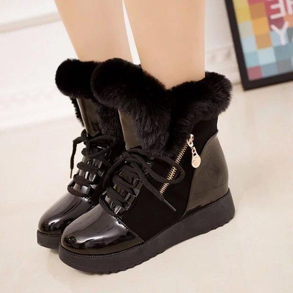 

boots short snow women's winter plush lace up thermal cotton foreign trend, Black