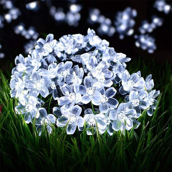 

party decoration solar powered led string fairy lights 8 modes cherry blossom flower garland crystal flowers for outdoor wedding christmas d