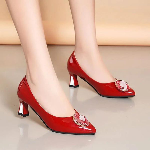 

dress shoes cresfimix zapatos de mujer women classic party pu leather slip on red heel lady office heels a9314, Black