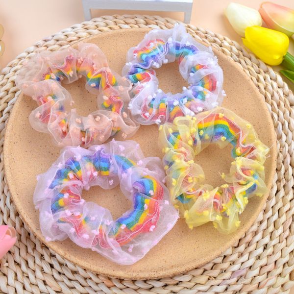 

hairband girls hair rope hair ring clips accessories fashion girls gradient color rainbow double circle candy color hair tie sale g22207, Slivery;white