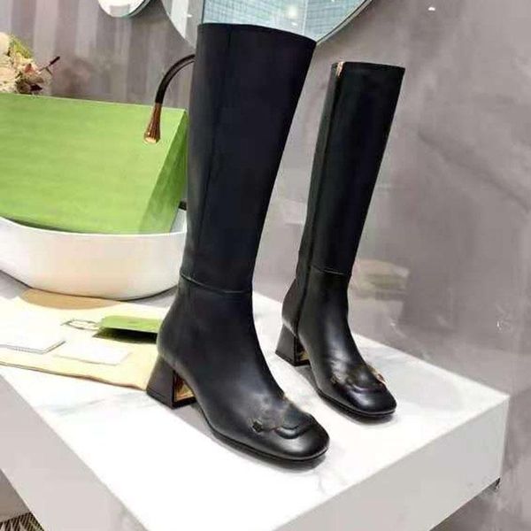 

boots genuine leather women for winter .5cm heels chunky booties, Black