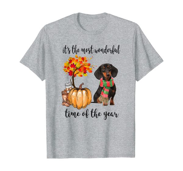 

dachshund dog autumn fall most wonderful time maple gift t-shirt, White;black