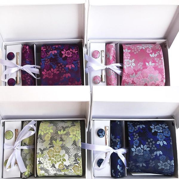 

a variety upscale 100% silk paisley flower tie cufflinks hanky tie clip gift box set holiday festival wedd jllxdz, Blue;purple