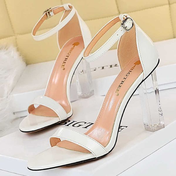 

classic luxury designer shoes patent leather summer women's sandals block heels transparent square heel high 43 paris wholesale, Black