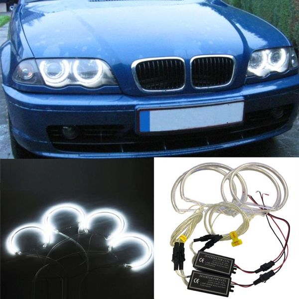 

car headlights 4pcs angel eye rings light 131mm+146mm reflector ccfl 6000k halo lamp kit for 3 series e46 blue/white