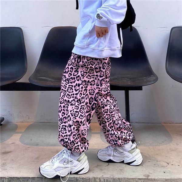 

women's pants & capris men and women leopard print autumn winter korean version of wild casual straight leg loose bf thin trousers, Black;white