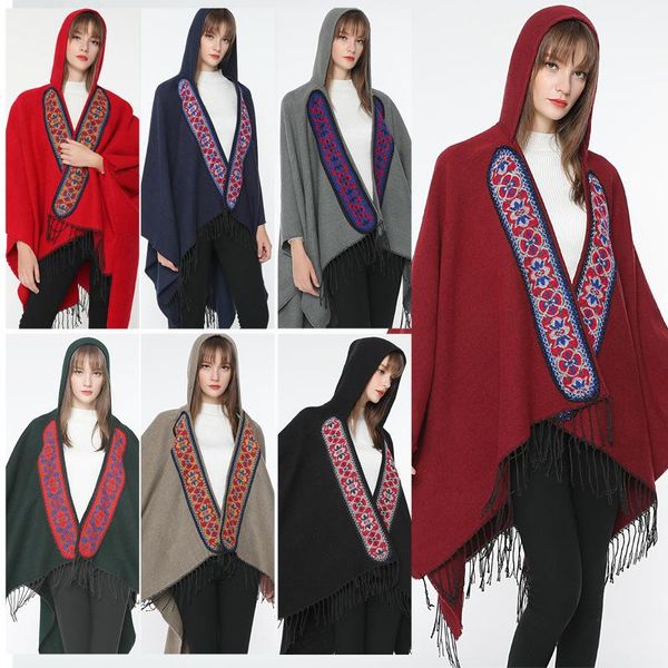 

scarves women's boho open front poncho cloak cardigan wrap shawl female sweater coat cape tassel ended, Blue;gray