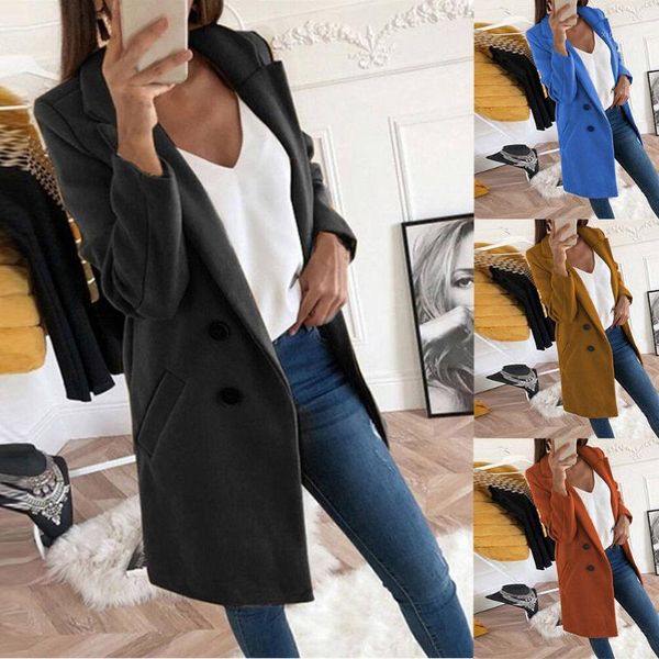 

2019 autumn winter woolen coat female mid-long new temperament women's solid color lapel woolen button coats ie9981, Black