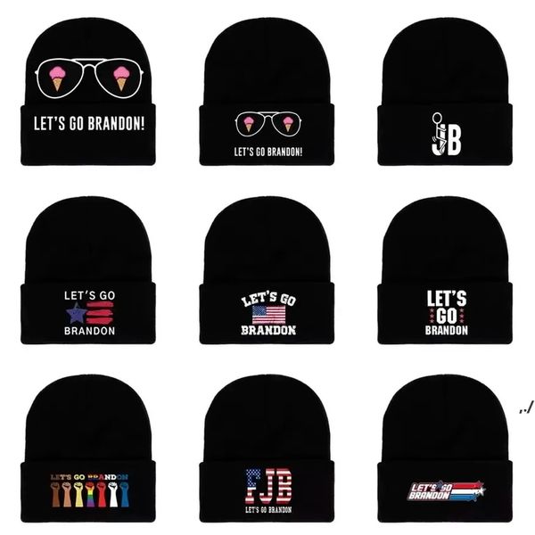 

let's go brandon black knitted hat winter warm letters printed crochet hats outdoor sports cyclings beanie skull caps rrb11833