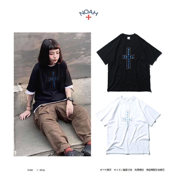 

2021 summer new fashion brand noah cross print men's and women's loose short sleeve t-shirt, White