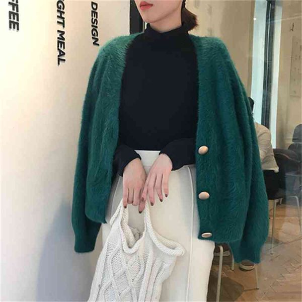 

women's knits & tees imitation mink cardigan, v-neck coat, casual loose autumn and winter, 2021, White