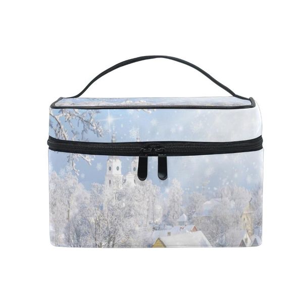 

fengju cosmetic bag portable travel organizer hanging toiletry case storage tote for girls woman christmas winter forest