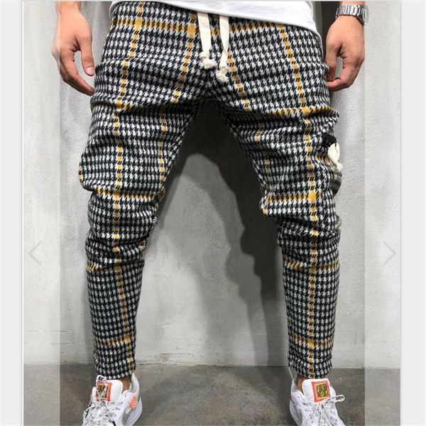 

autumn and winter running pants men fashion slim comfortable stretch striped plaid for gym jogging trousers men's, Black