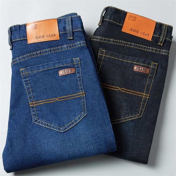 

fashion men's stretch straight jeans business casual classic loose denim trousers spring and summer male brand pants 211028, Blue