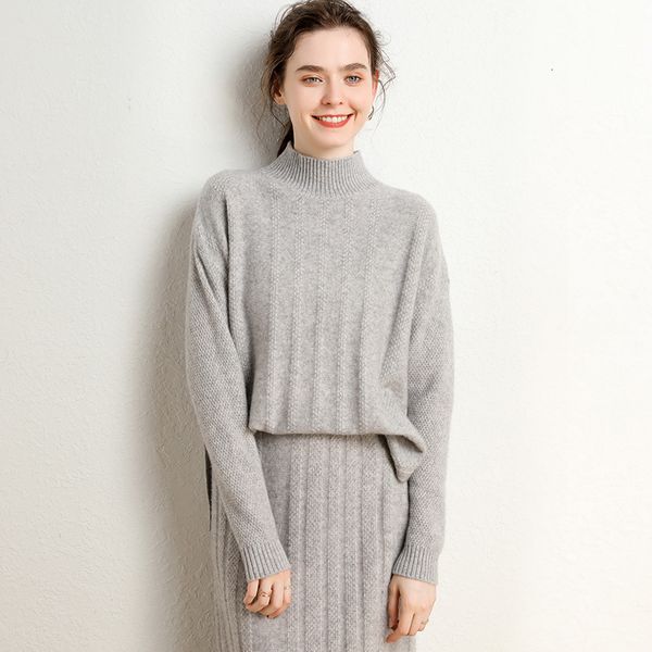

women's two piece pants cashmere sweater turtleneck 2021 autumn worsted loose base of use, White