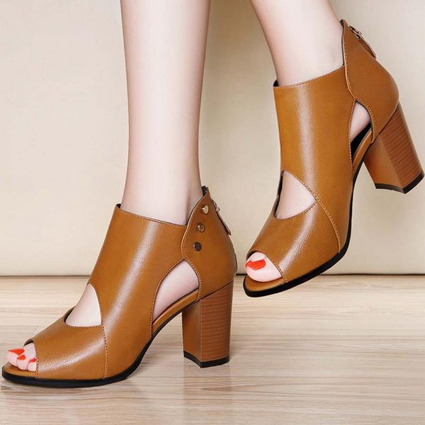 

dress shoes chunky heel high heeled sandals woman platform peep toe front hollow out female summer heels 2021 black brown