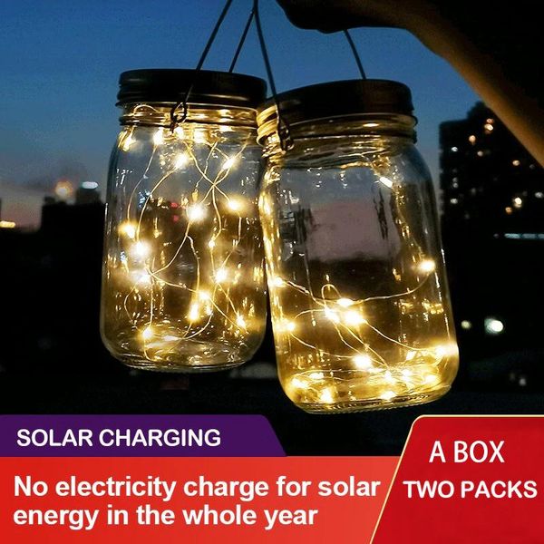

solar lamps 2pcs outdoor led lights garden hanging balcony night lanterns home landscape glass jar hand lamp decor
