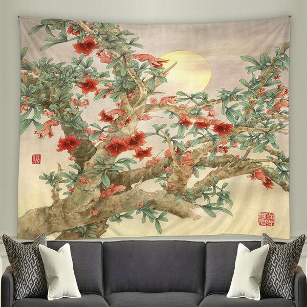 

tapestries chinese style tapestry flowers and birds wall hanging home decor beach towel yoga mat picnic blanket table cloth
