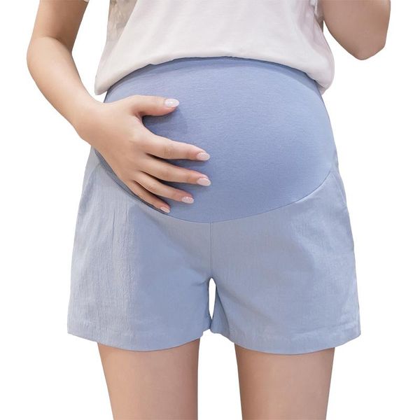 

maternity bottoms 2021 summer pregnant women pants solid color fashion cotton and linen belly trousers office lady empire shorts, White
