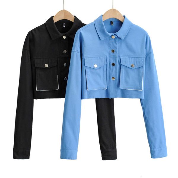 

high waist loose fashion versatile single breasted short coat blogger polo collar tooling, Black;brown