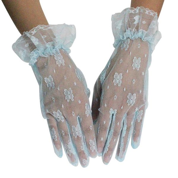

bridal gloves bride wedding lace embroidered short mesh dress mittens cosplay costume for woman aqua blue 1p, White