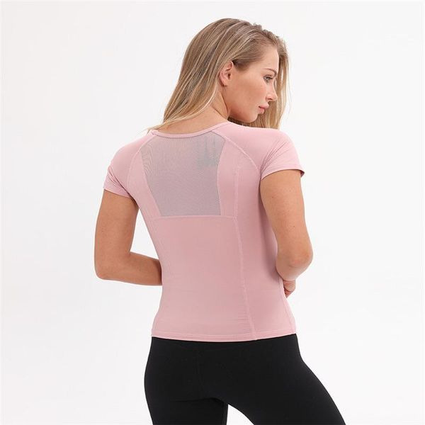 

yoga outfit 2021 yaga shirt women mesh short sleeve t-shirt female sportwear sports fitness women's cropped clothing