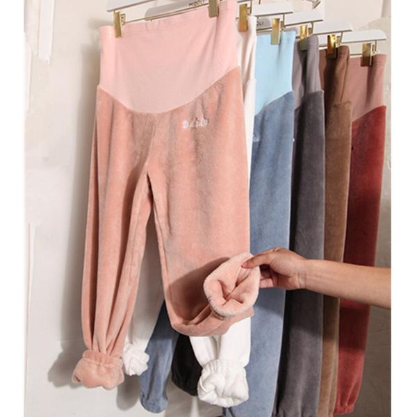 

maternity bottoms fdfklak autumn winter velvet thick flannel pajamas long pregnancy pants casual home warm trousers, White