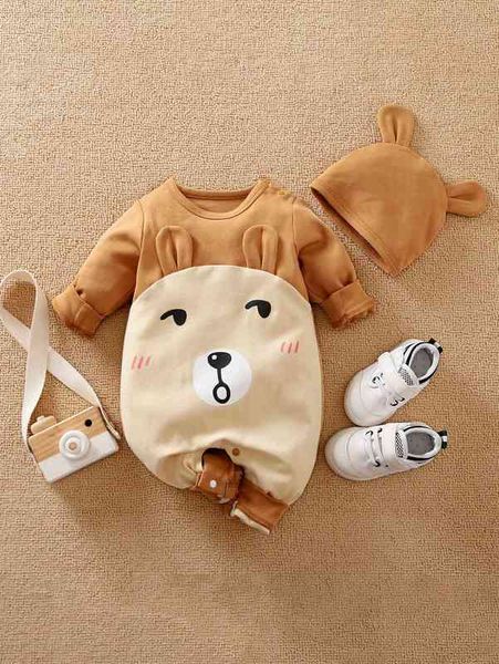 

yierying baby cartoon graphic 3d ears design jumpsuit with hat she, Blue