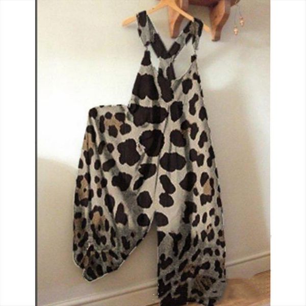 

overalls loose leopard print summer womens pants casual fashion polyester mid waist flat cargo women, Black;white