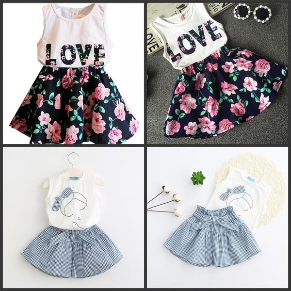 

2018 baby summer girl clothing sets fashion cotton cartoon sleeveless t-shirt tankvest skirts shorts girls clothes suits 476 y2, White