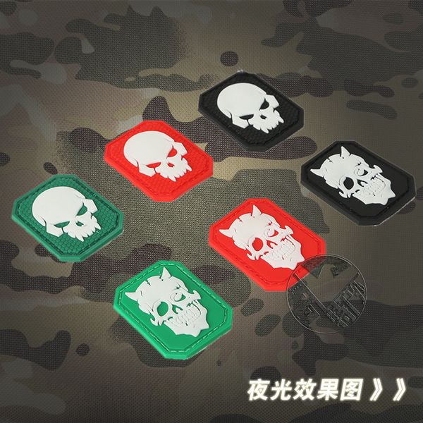 

luminous skull pvc rubber velcro armband epaulet backpack sticker