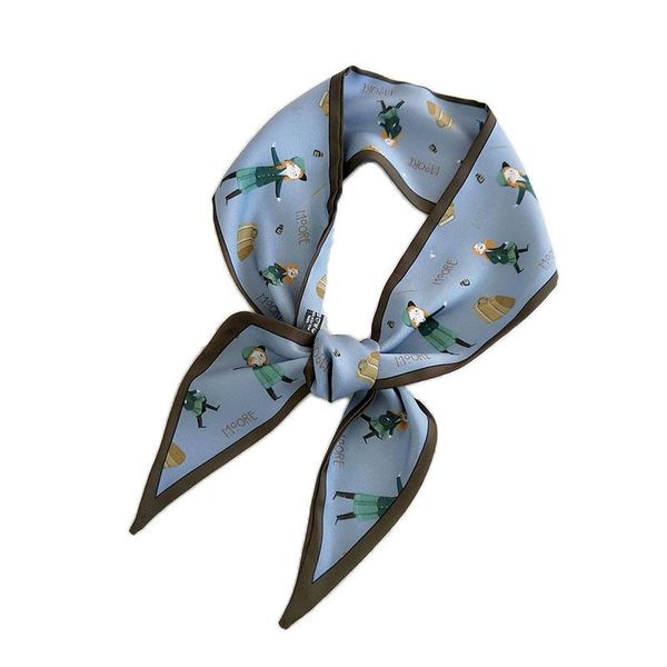 

scarves women neckerchief neck scarf hair tie band fashion print silk diy for bag handle ribbon double-side dual-use, Blue;gray