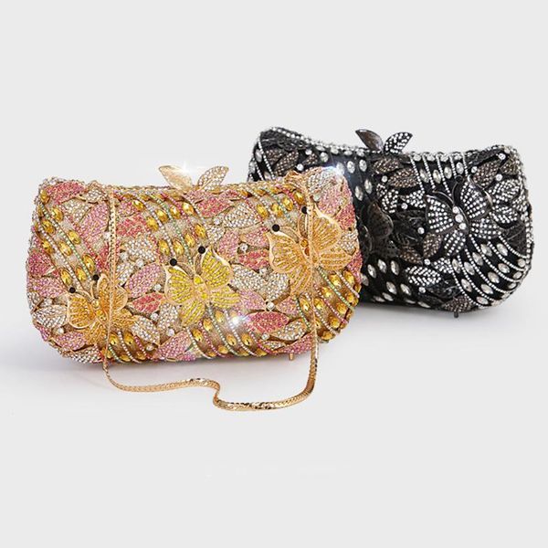 

2021 new arrival crystal butterfly evening clutches for wedding and party black purse fashion rhinestone shoulder handbags