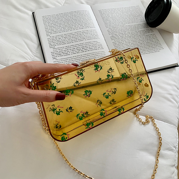 

women clear purses handbags transparent flower wild ladies hand bags small square luxury chain crossbody bag messenger bag
