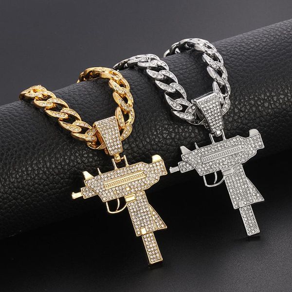 

pendant necklaces men women hip hop iced out bling submachine gun necklace miami cuban gold chain charm mens jewelry choker gift, Silver
