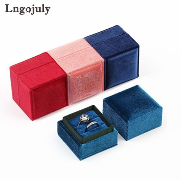 

jewelry pouches, bags velvet packaging box in multiple colour square for engagement wedding ring gift, Pink;blue