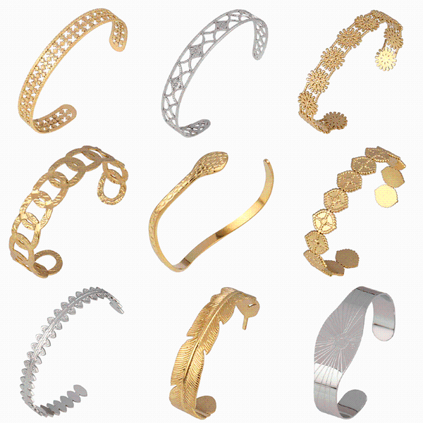 

bangle snake bracelets stainless steel bracelet for women open cuff punk gold vintage leaf jewelry, Black