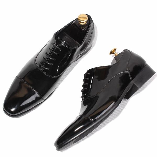 

dress shoes black patent leather goodyear man flats formal business shoe lace up handmade wedding derby oxfords hombre