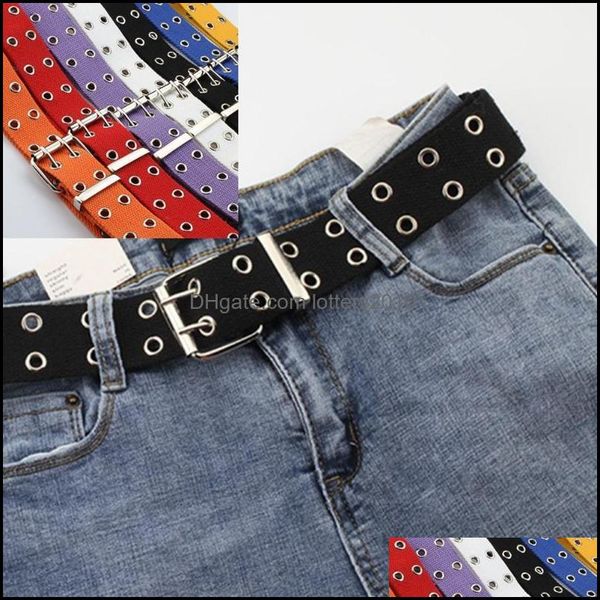

& aessories fashion aessoriescanvas double grommet holes belt 2-row studded women men belts band gift zxx1012 drop delivery 2021 iuzrn, Black;brown