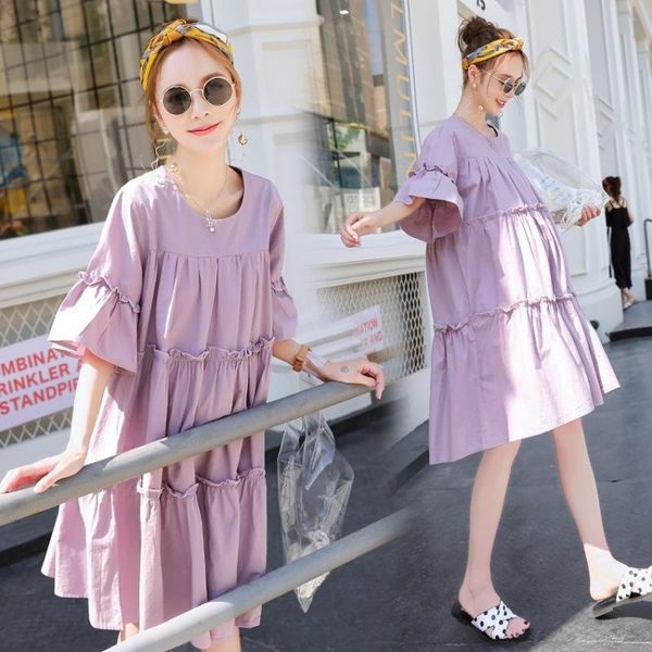 

maternity dresses fashion dress, summer pure color princess large size women, White